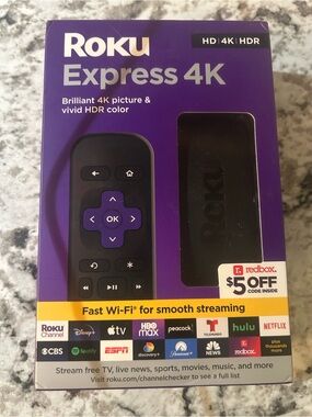 Roku Express 4K Streaming Player with Purple-Accent Remote and Black Streamer